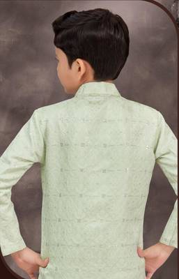 Green jackard & banarasi silk indo western with silk dupion pajama for kids 3