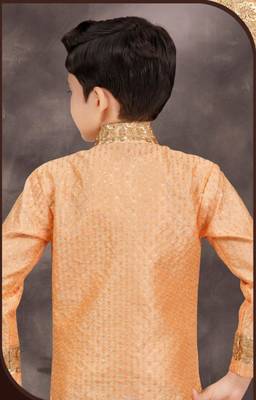 Orange banarasi silk indo western with silk dupion pajama for kids 3