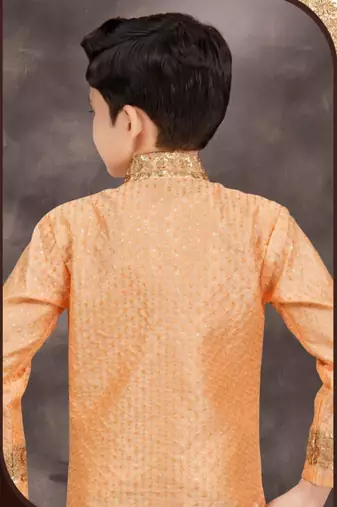 Orange banarasi silk indo western with silk dupion pajama for kids