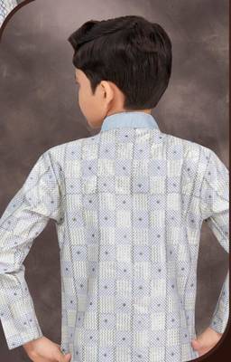 Blue jackard & banarasi silk indo western with silk dupion pajama for kids 3