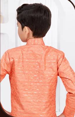 Orange champion silk & banarasi silk indo western with silk dupion pajama for kids 3