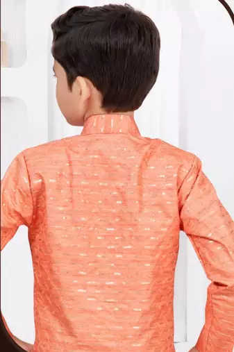 Orange champion silk & banarasi silk indo western with silk dupion pajama for kids