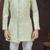 Green kasak zari jackard sherwani with silk dupion pajama for kids