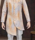 Orange pure silk sherwani with silk dupion pajama for kids