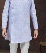 Blue jackard sherwani with silk dupion pajama for kids