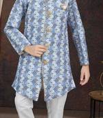 Blue jackard sherwani with silk dupion pajama for kids