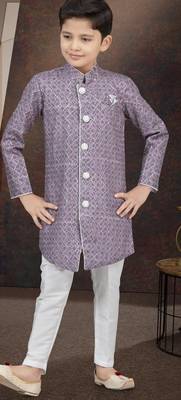 Purple jackard sherwani with silk dupion pajama for kids 2