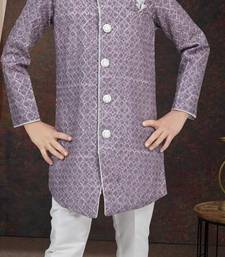 Purple jackard sherwani with silk dupion pajama for kids