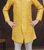 Yellow champion silk sherwani with silk dupion pajama for kids