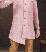 Pink art silk sherwani with silk dupion pajama for kids