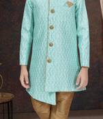 Green art silk sherwani with silk dupion pajama for kids