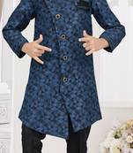 Blue singham jackard sherwani with silk dupion pajama for kids