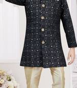 Black champion silk sherwani with silk dupion pajama for kids