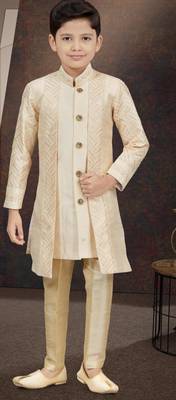 White power silk indo western with silk dupion pajama for kids 1
