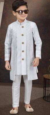 White power silk indo western with silk dupion pajama for kids 1