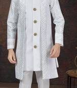 White power silk indo western with silk dupion pajama for kids