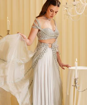 White embroidered organza saree 2