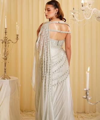 White embroidered organza saree 4