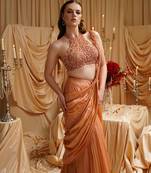 Orange plain organza saree