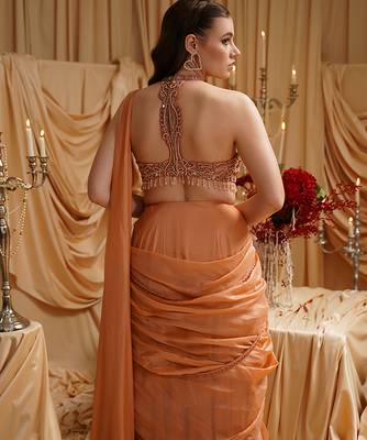 Orange plain organza saree 4