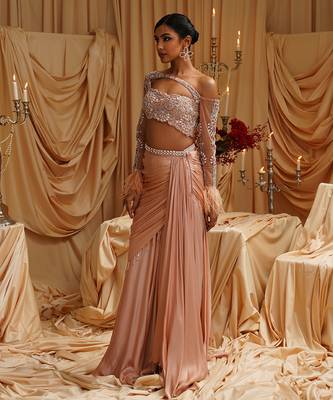 Gold plain satin saree 3