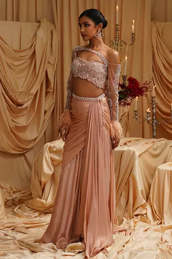 Gold plain satin saree