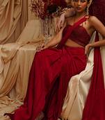 Red plain crepe saree