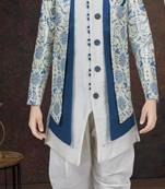 White jackard & banarasi silk indo western with silk dupion dhoti for kids