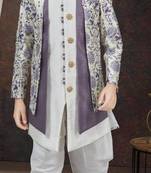 White jackard & banarasi silk indo western with silk dupion dhoti for kids