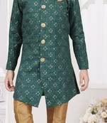Green champion silk sherwani with silk dupion pajama for kids