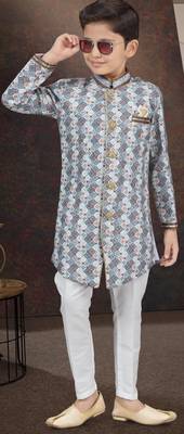 White jackard sherwani with silk dupion pajama for kids 1