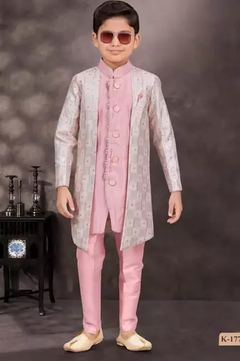 Pink pure silk indo western with silk dupion pajama for kids
