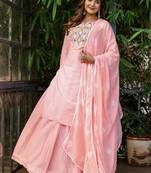 Cotton cambric dyed kurti-skirt-dupatta  set