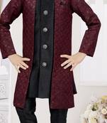 Marron kasak zari jackard & banarasi silk indo western with silk dupion pajama for kids