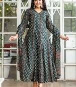 Cotton cambric printed anarkali kurti-pant-dupatta set