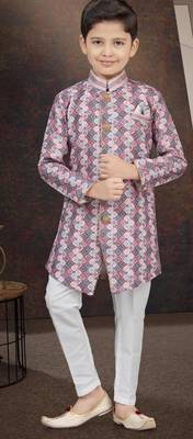 Multcolor jackard sherwani with silk dupion pajama for kids 1