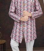 Multcolor jackard sherwani with silk dupion pajama for kids