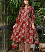 Cotton printed angrakha kurti-pant-dupatta set