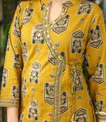 Cotton printed angrakha kurti-pant-dupatta set