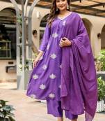 Cotton satin a-line kurti-pant-dupatta set