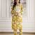 Yellow Cotton Slub Magic Printed Kurta Pant Embroidery Neck Work Kurta Set 