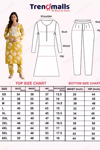Trendmalls Yellow Cotton Slub Magic Printed Kurta Pant Embroidery Neck Work Kurta Set 