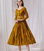 Mustard color poly georgette anarkali digital printed gown