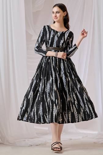 Black color poly georgette anarkali digital printed gown
