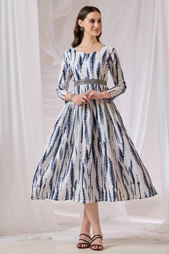 White color poly georgette anarkali digital printed gown