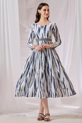 White color poly georgette anarkali digital printed gown