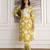 Yellow Cotton Slub Magic Printed Kurta Pant Embroidery Neck Work Kurta Set 