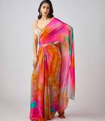 Multicolor printed crepe saree