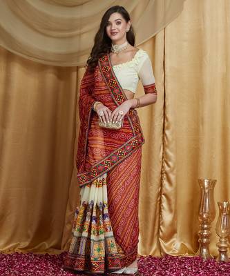 Riva enterprise women's designer embroidery georgette saree with unstitched blouse 1