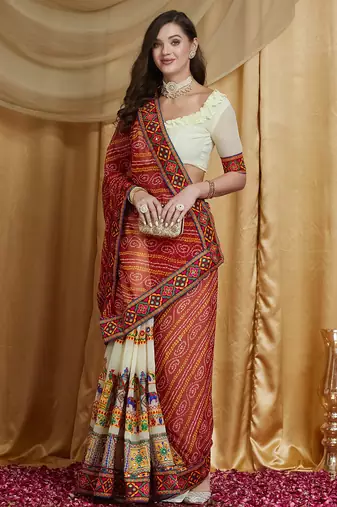 Riva enterprise women's designer embroidery georgette saree with unstitched blouse